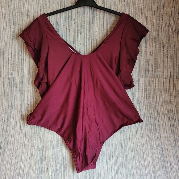 NWOT Swimwear Swimsuit One Piece Plus Size 3X Women’s Burgundy Red Layer Sleeve - Picture 8 of 9